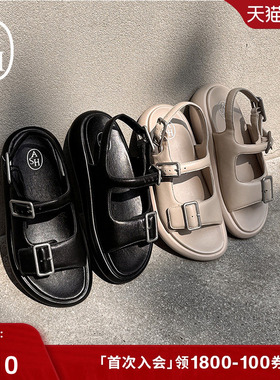 ASH女鞋2025夏季新款VIRGY真皮羊皮休闲凉鞋厚底露趾一字扣罗马鞋