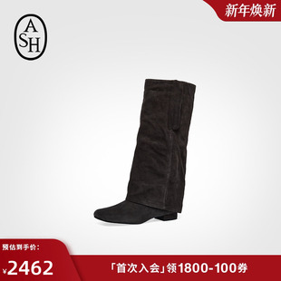 ASH女靴2025秋冬款 长靴 KIMONO真皮低跟高筒靴女显瘦尖头粗跟时装