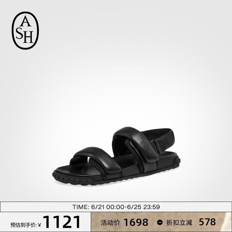 ASH女鞋2025春夏新款TABOO真皮罗马鞋女平底魔术贴百搭露趾凉鞋潮