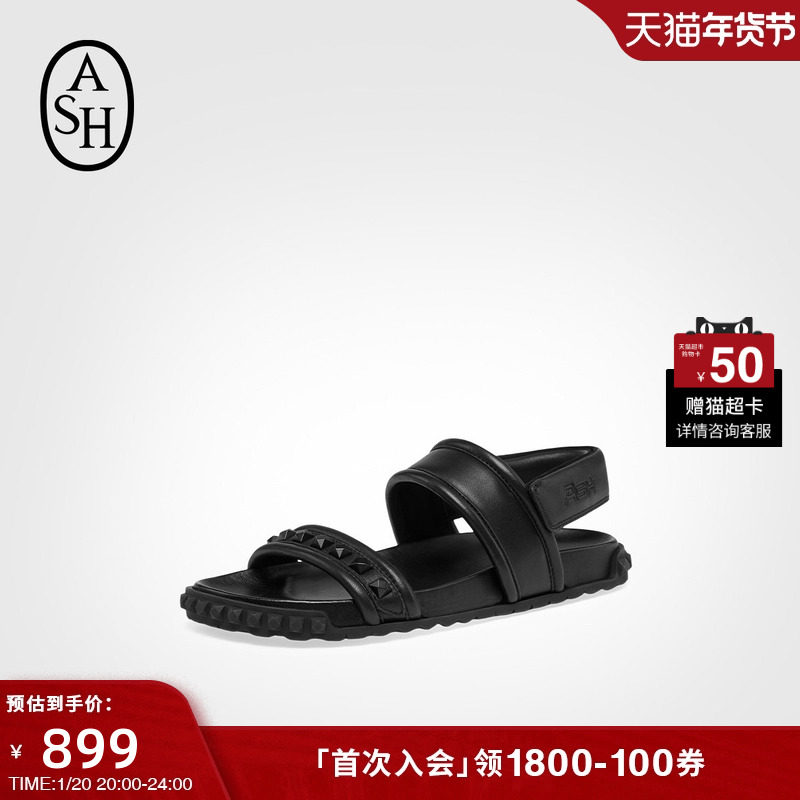 ASH女鞋2025春夏TIXTY真皮魔术贴休闲凉鞋女平底百搭简约罗马鞋潮,女鞋,罗马凉鞋,淘宝优惠券,粉丝福利购,淘宝优惠卷