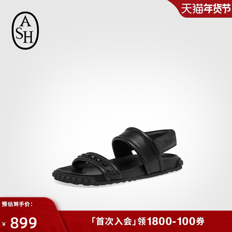 ASH女鞋2025春夏TIXTY真皮魔术贴休闲凉鞋女平底百搭简约罗马鞋潮