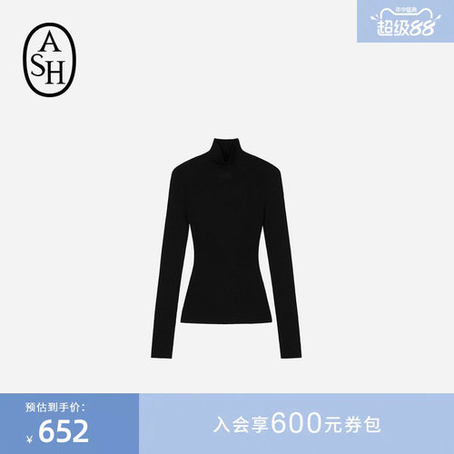 ASH女装LUCY 羊毛混纺黑色高领内搭针织上衣女修身打底衫