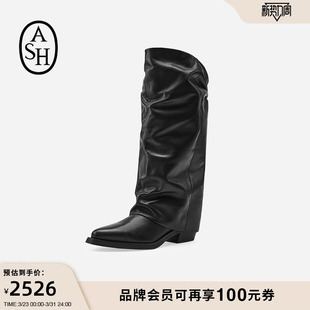 ASH女靴秋冬LIAM尖头高筒靴女粗跟套筒长靴时装 堆堆靴