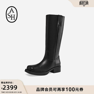 ASH女靴秋冬YORK真皮中跟高筒靴女粗跟方头套筒长靴时装 靴
