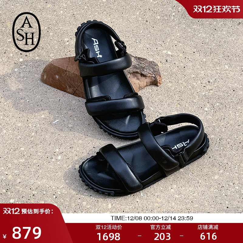 ASH女鞋2025春夏新款TABOO真皮罗马鞋女平底魔术贴百搭露趾凉鞋潮