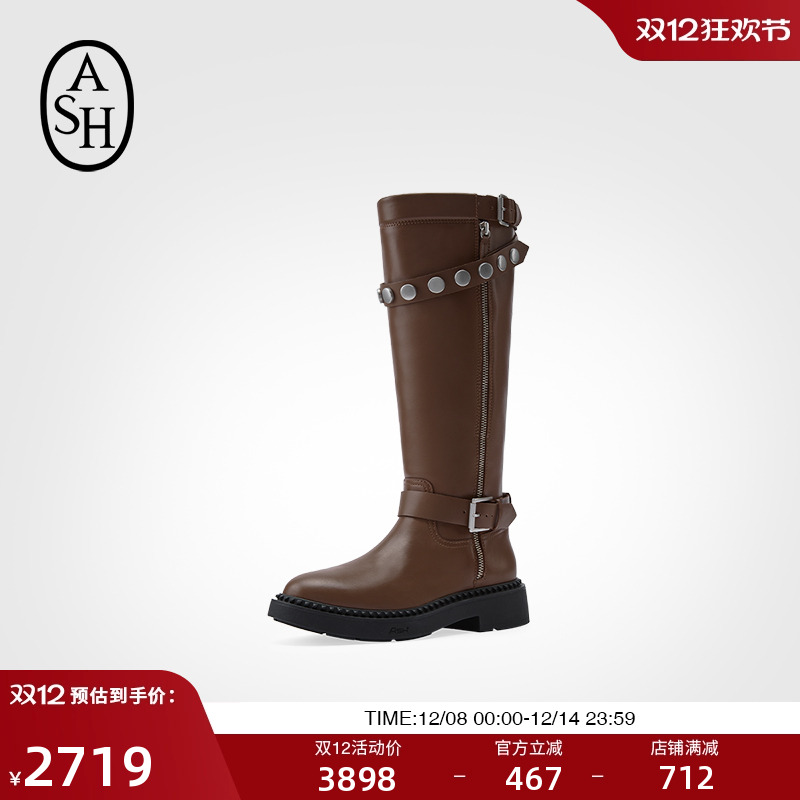 ASH女靴2025秋冬新款MELVIS时尚厚底高筒靴女粗跟套筒时装靴长靴