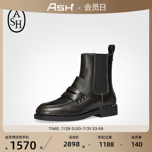STUDS真皮铆钉切尔西靴女粗跟复古短靴 ASH女靴2024秋冬WINGS