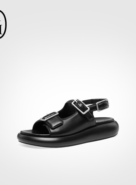 ASH女鞋2025夏季VIRGY真皮羊皮休闲凉鞋女厚底露趾一字扣罗马鞋潮