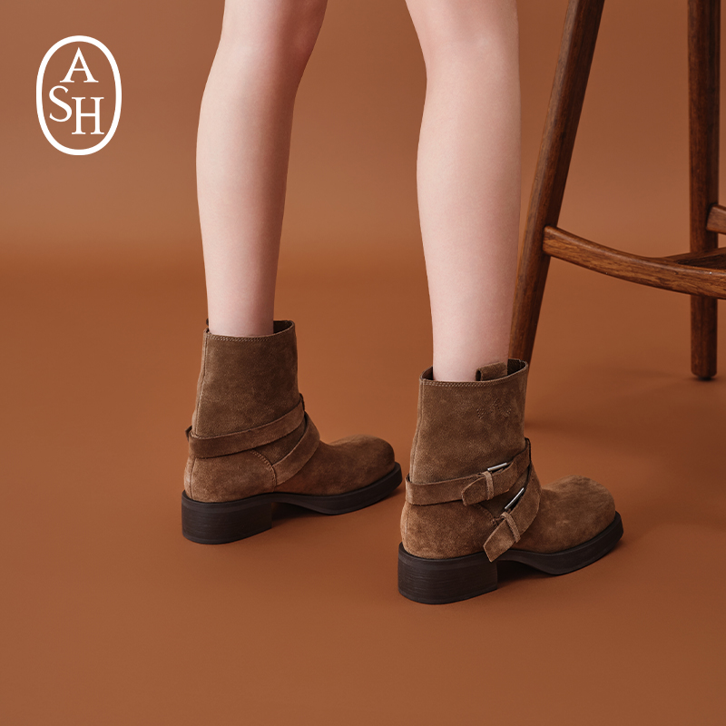 ASH女鞋2025秋冬新款YANKEE方头切尔西靴户外露营西部靴女短靴