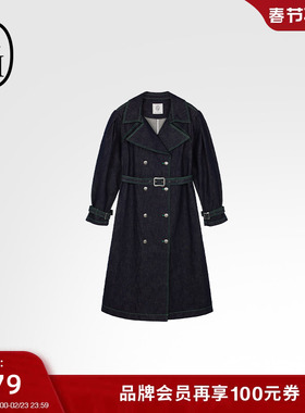 女装秋季HERBEN收腰复古水洗牛仔风衣女长款外套