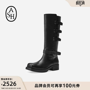 ASH女靴秋冬YUTAN方头厚底高筒靴女粗跟套筒骑士长靴