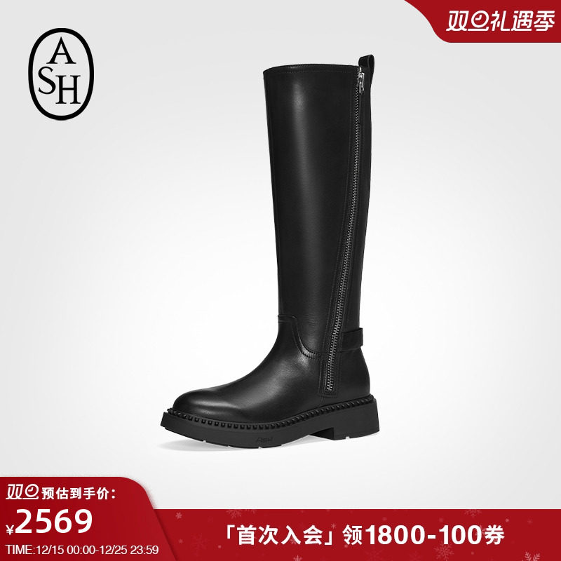 ASH女靴秋冬款MADMAN真皮高筒靴女粗跟性感及膝长靴骑士靴