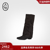ASH女靴2025秋冬款 KIMONO真皮低跟高筒靴女显瘦尖头粗跟时装 长靴