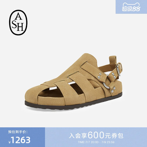 ASH女鞋夏季TRENDY真皮厚底纯色一字扣包头罗马凉鞋