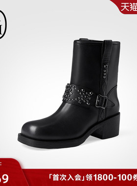 ASH女靴秋冬新款TEQUILA真皮高跟短靴粗跟套筒靴子时装靴