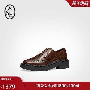 女英伦复古粗跟德比单鞋 MERCER真皮乐福鞋 秋季 ASH布洛克女鞋