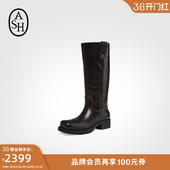 ASH女靴2025秋冬YORK真皮中跟高筒靴女粗跟方头套筒长靴时装 靴