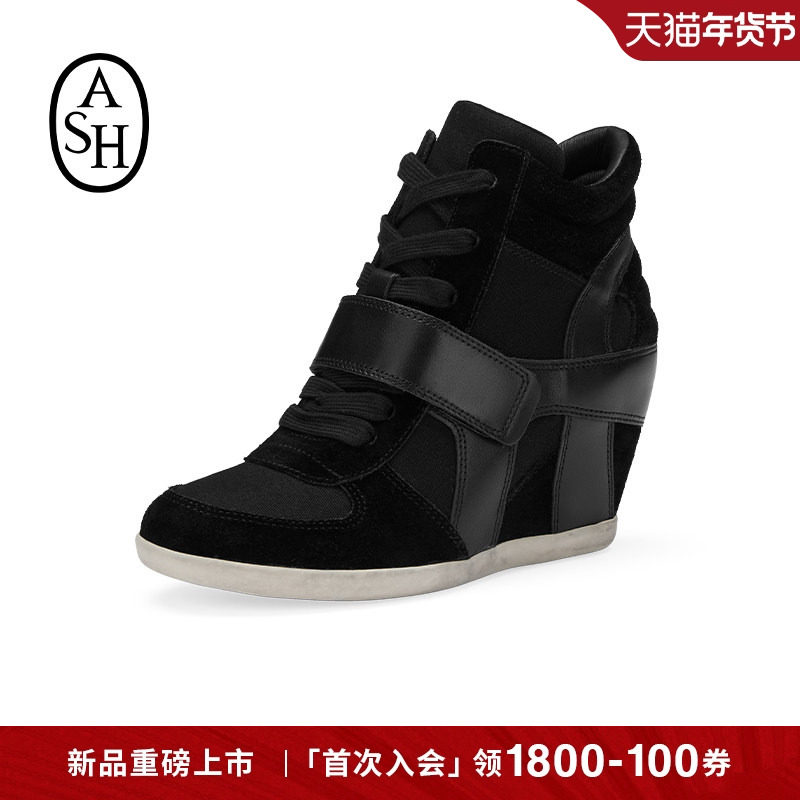 ASH女鞋秋季BOWIE BIS坡跟休闲鞋厚底内增高深口单鞋高帮鞋