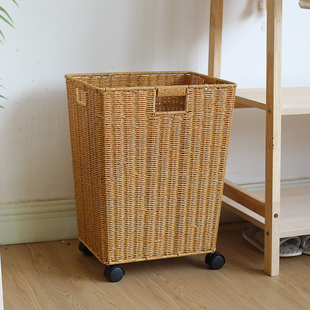 仿藤编脏衣篮大号浴室卫生间脏衣篓带轮轻奢脏衣服收纳筐洗衣篮子