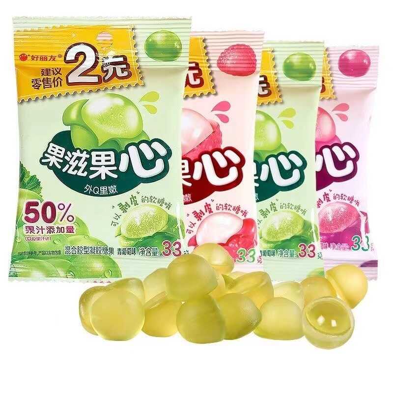 好丽友果滋果心果滋果姿软糖33g/袋果滋爆浆剥皮QQ糖橡皮糖