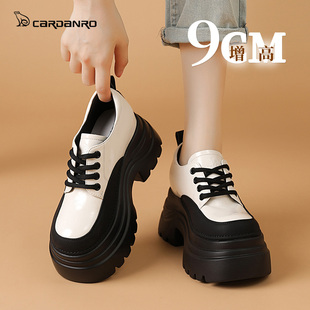 厚底松糕小皮鞋 意大利卡丹路内增高9CM乐福鞋 女鞋 新款 女2025秋季