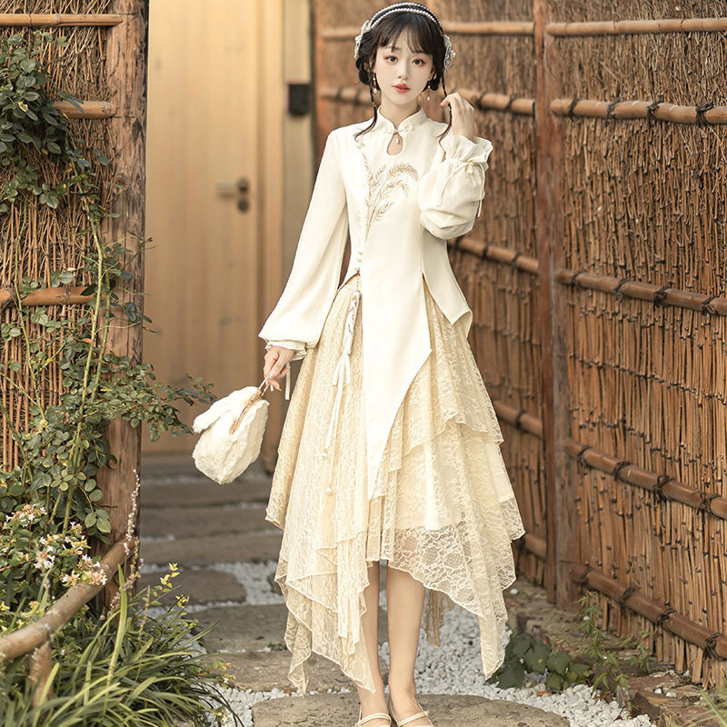 原创设计芒种中国风女装汉元素汉服上衣半裙套装6911