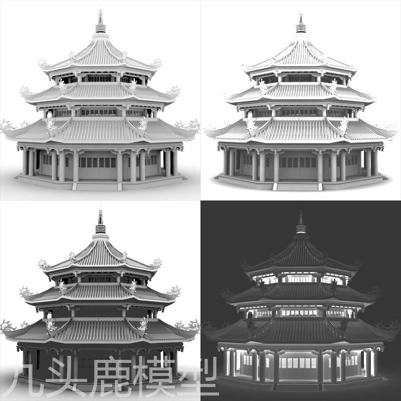 maya/3Dmax/c4d/blender三维古代游戏动画建筑大殿房子ZB模型素材