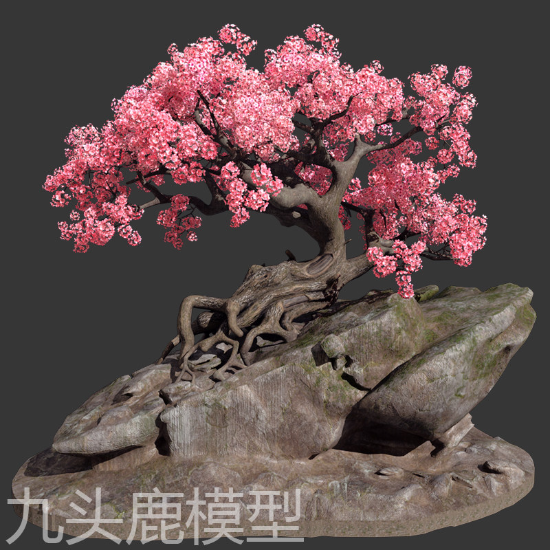 maya/max/c4d/blender/ue4三维影视动画岩石樱花枫叶大树模型素材