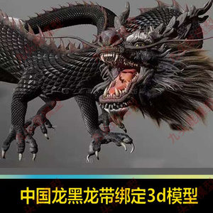 maya龙中国龙黑龙东方恶龙带骨骼绑定动画影视三维3D模型素材