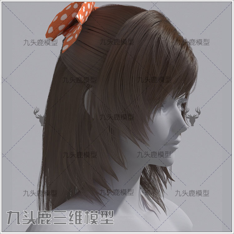 maya2018三维现代女生人物头发毛发造型角色模型素材hair源文件