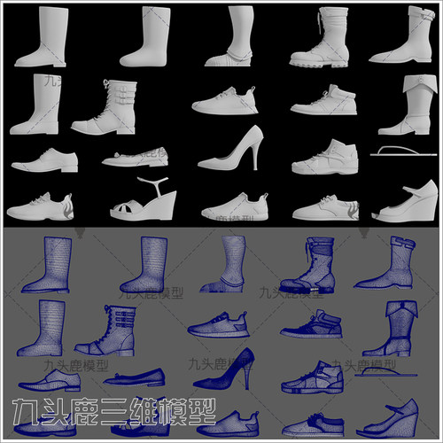 maya 3Dmax c4d blend ue4三维20款鞋子靴子高跟鞋拖鞋模型素材