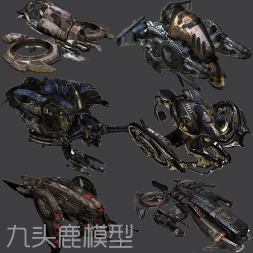 3Dsmax10架科幻飞行器三维模型低模次世代带法线游戏动画模型素材
