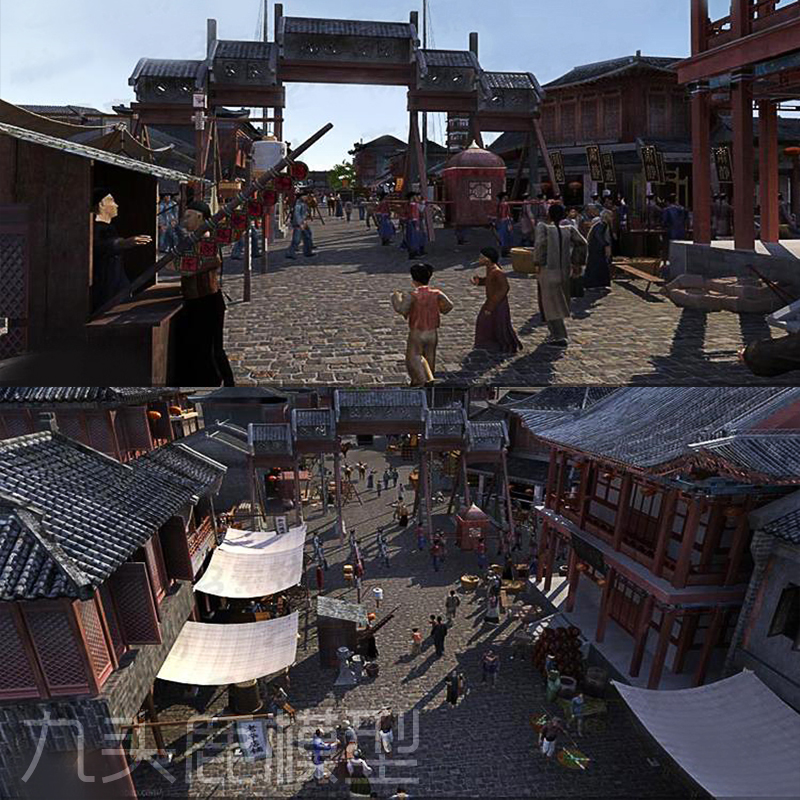 3Dmax三维游戏动画古代场景街道建筑模型素材源文件带房子贴图