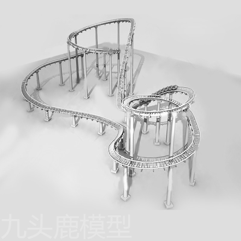 3Dmax高质量三维游戏动画过山车场景模型带动画素材源文件