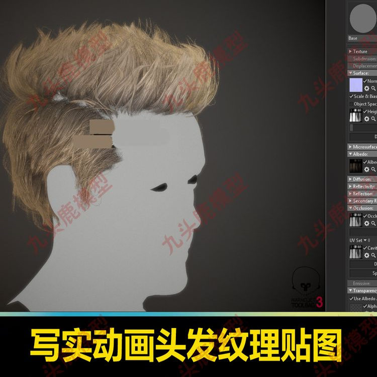 三维影视动画写实头发贴图面片毛发贴图纹理blend c4d 3Dmax maya