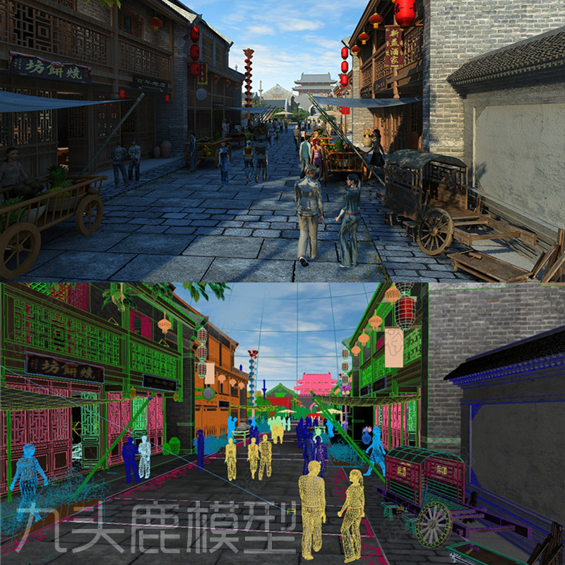 3DMax三维古代街道建筑街道场景模型游戏动画资源贴图素材CG文件