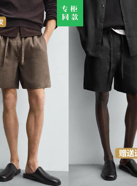 柜329！ZA家夏季新品 男装 宽松弹力腰身休闲亚麻短裤5070903 052