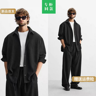 美式 男装 复古黑色宽松休闲长袖 衬衫 7380911 柜429 衬衣外套 新品