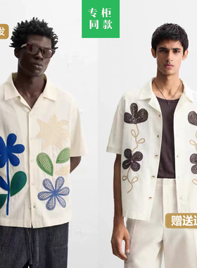 柜429！ZA夏季新品 男装 棉质宽松撞色补丁饰短袖衬衫0881415 251