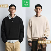 3920325 柜329 800 棉质纹理宽松圆领长袖 黑色针织衫 ZA秋新品 男装