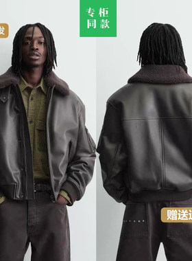 柜799！冬新品男装可拆领口皮革效果夹克外套皮衣棉服5070702 700