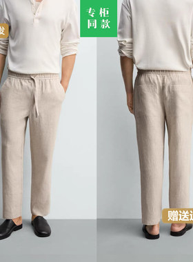 柜429！ZA家春夏新品男装宽松弹力腰身凉感亚麻休闲裤5070902 800
