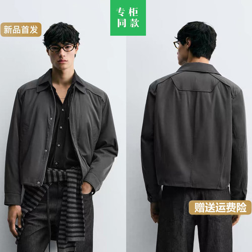 柜699!ZA冬季新品男装科技棉服衬衫外套黑色夹克棉衣 1437362 801
