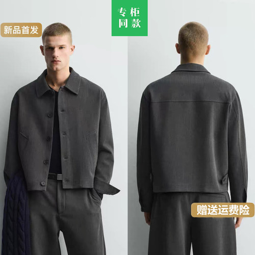 柜699！ZA家新品男装短款结构翻领长袖衬衫夹克外套 6861901 922