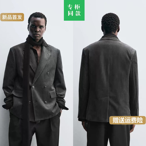 柜999！ZA冬季新品男装灯芯绒双排扣修身西装西服外套1169728 807