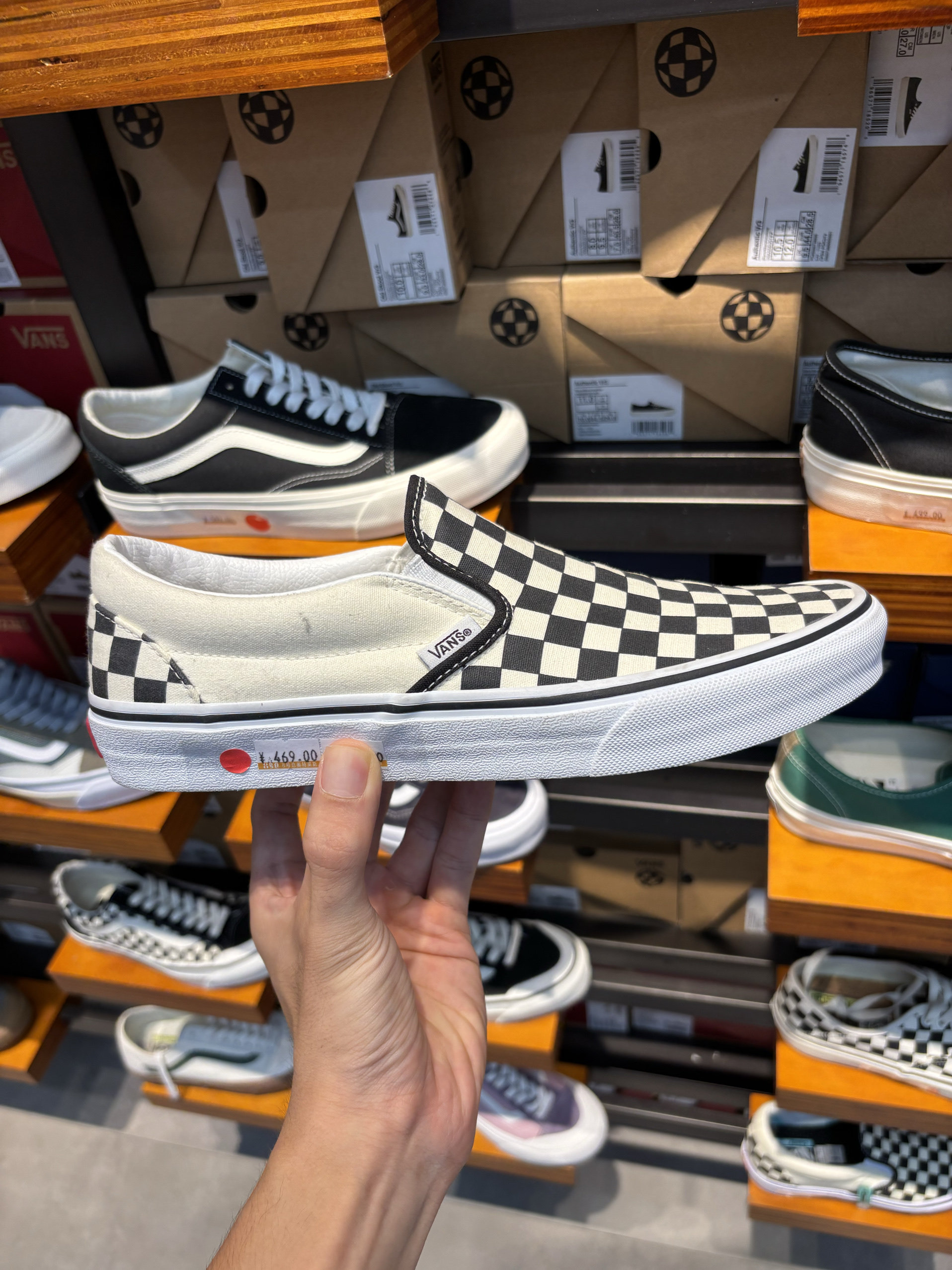 vans范斯slip on经典黑白棋盘格一脚蹬情侣休闲帆布鞋vn000eyebww