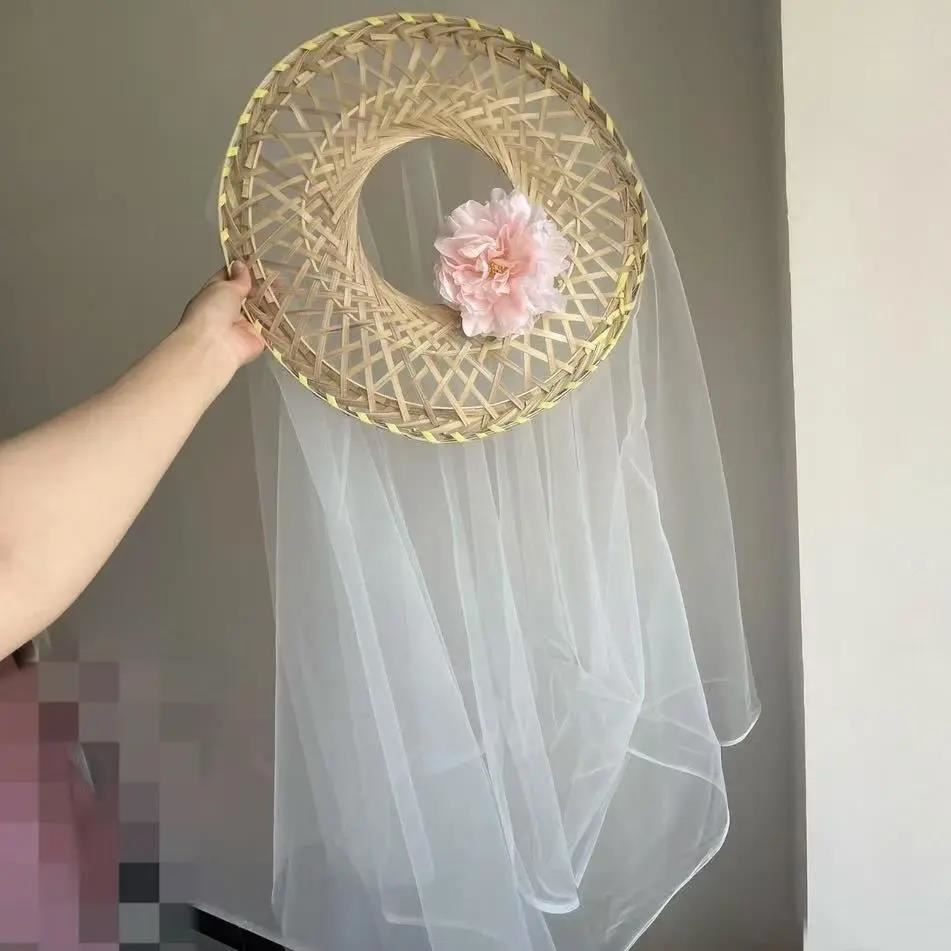 斗笠带纱汉服帷帽斗笠古风流苏水晶帘侠女斗笠道具防晒遮容帽面纱