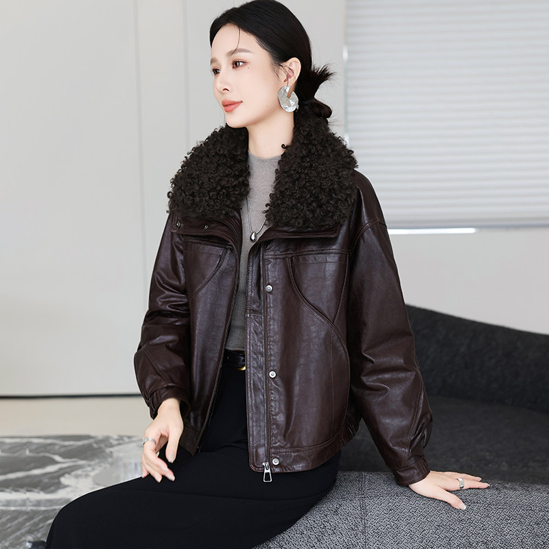 真皮羽绒皮衣女绵羊皮鹅绒服外套