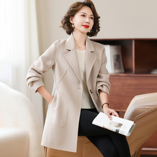 卡若维娅高端全羊毛呢外套女中长款秋冬呢子修身双面呢零羊绒大衣