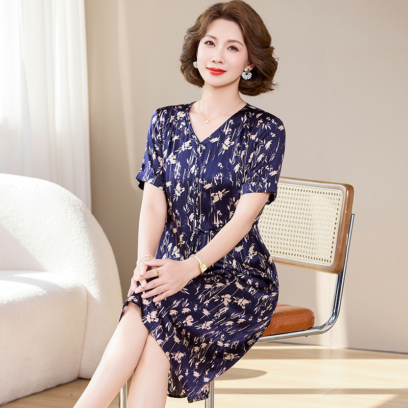 真丝桑蚕丝碎花收腰显瘦连衣裙子